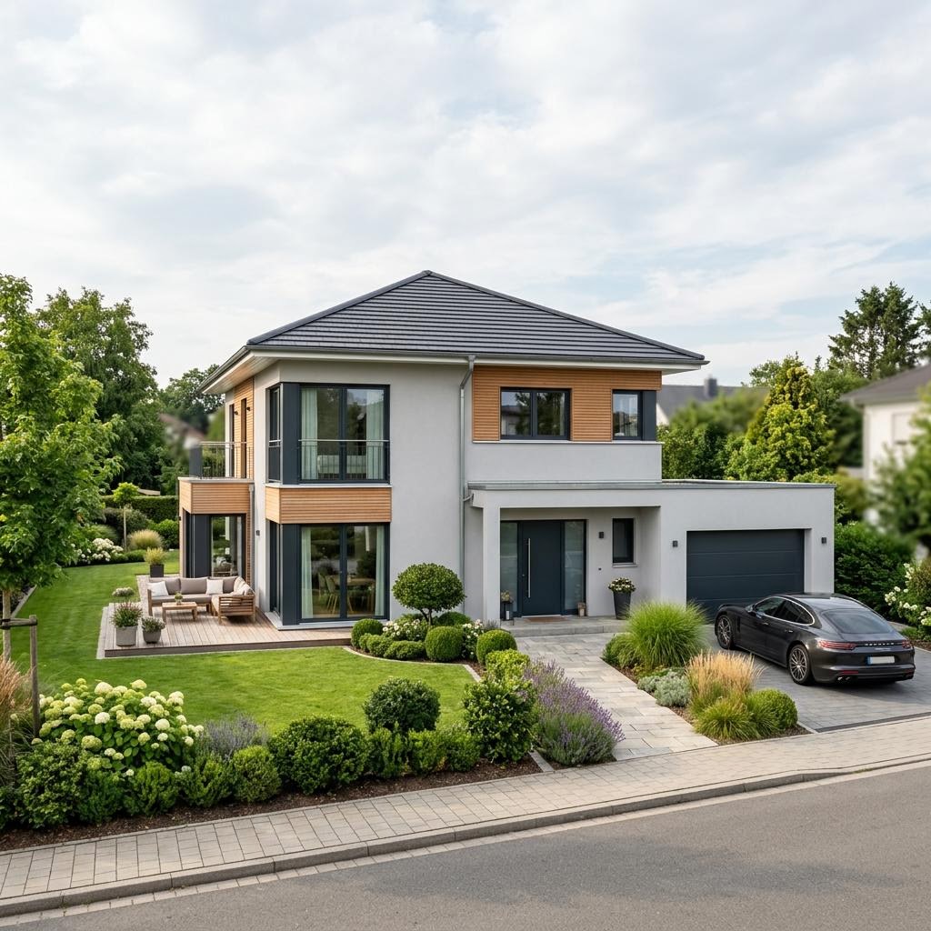 Prefab house up to €250,000 – example turnkey new build Prefab house up to €250,000: a turnkey city villa as a new build, example image for the budget