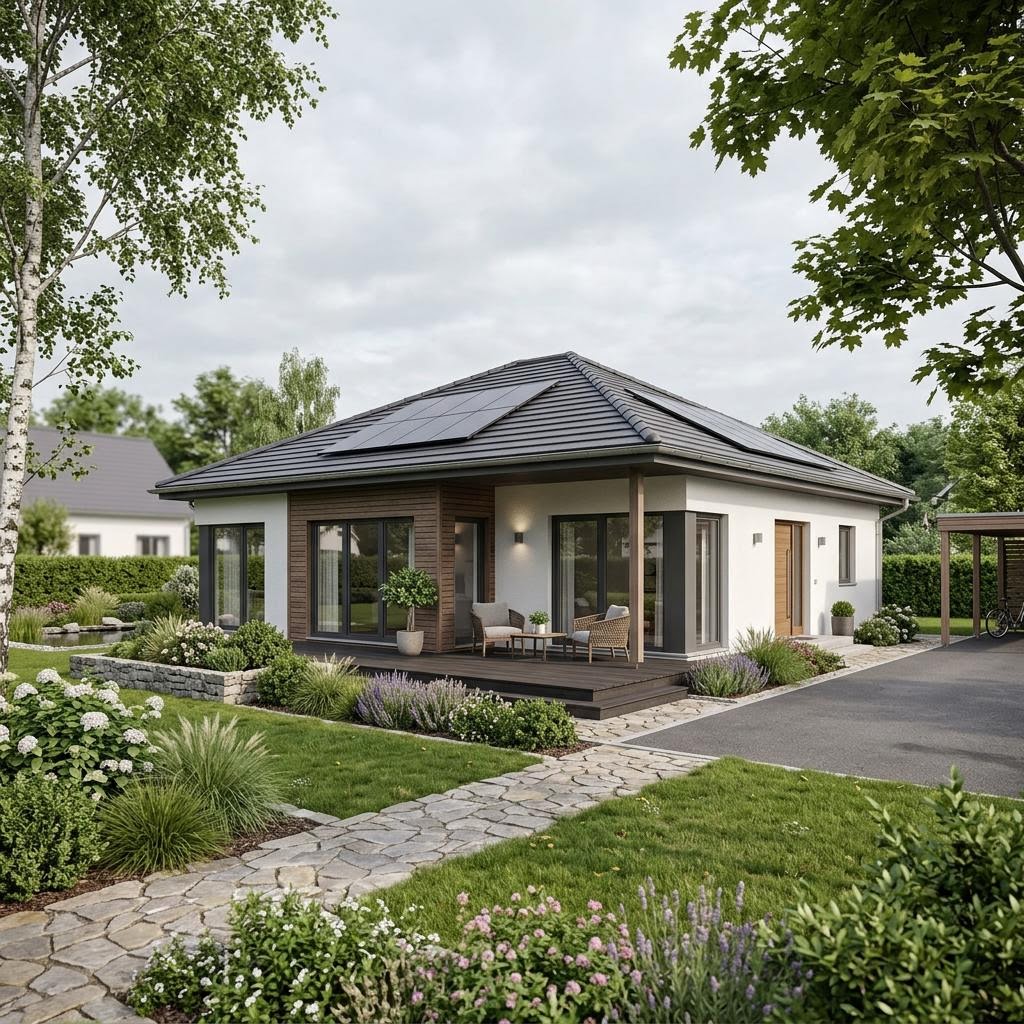 Bungalow floor plan 3 rooms – example of a single-level new build Bungalow floor plan 3 rooms: single-level bungalow as a new build, example image