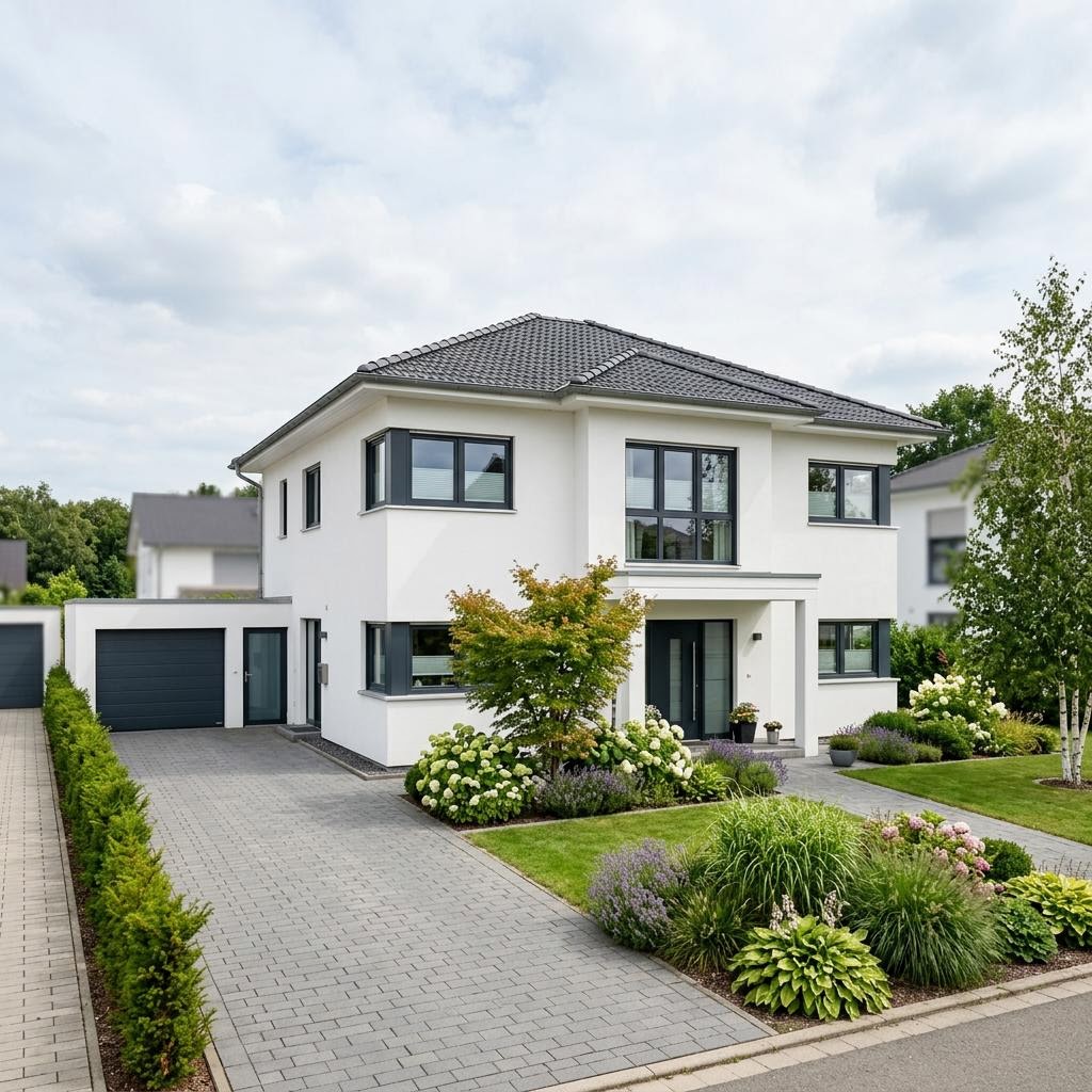 Prefab house up to €200,000 – example of a turnkey new build Prefab house up to €200,000: a turnkey new-build town villa, example image for the budget