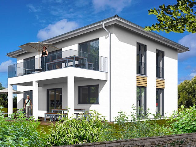 Town villa Haas Z 168 A by Haas Fertigbau — prefabricated town villa with 168 m² and a hip roof
