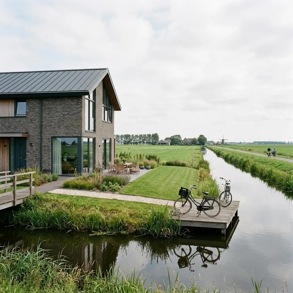 Modern prefabricated house with a clinker brick facade on a canal in the Netherlands – building a prefabricated house in the Netherlands 2026 Modern prefabricated house with a clinker brick facade on a canal in the Netherlands – building a prefabricated house in the Netherlands 2026